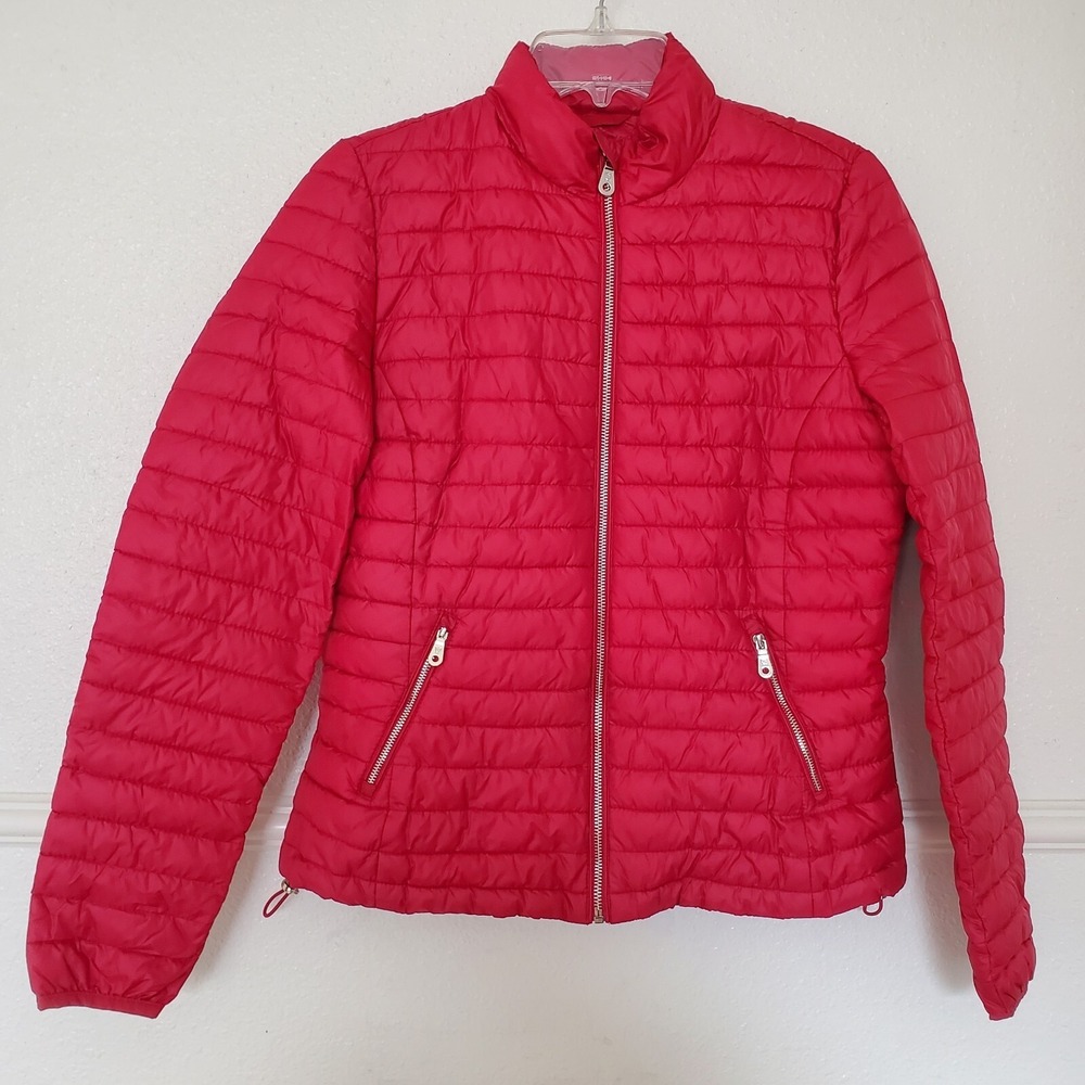 Massimo Dutti Quilted Puffer Jacket Womens Sz M Red Lightweight Full Zip